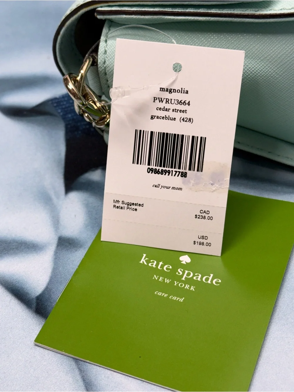 (new+tag) Kate Spade mint green saffiano leather crossbody bag grace blue